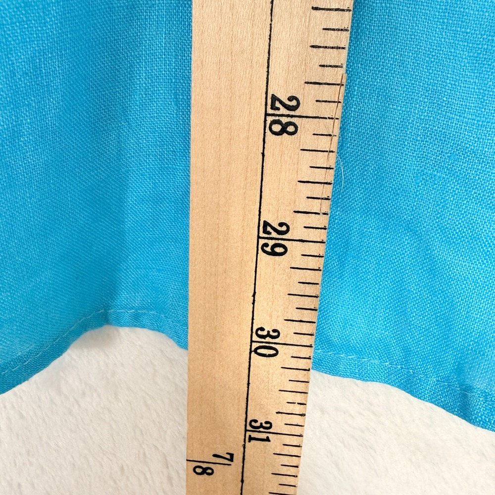 Magaschoni Womens 100% Linen Button Down Shirt Turquoise Blue Roll Tab Large - Picture 6 of 6